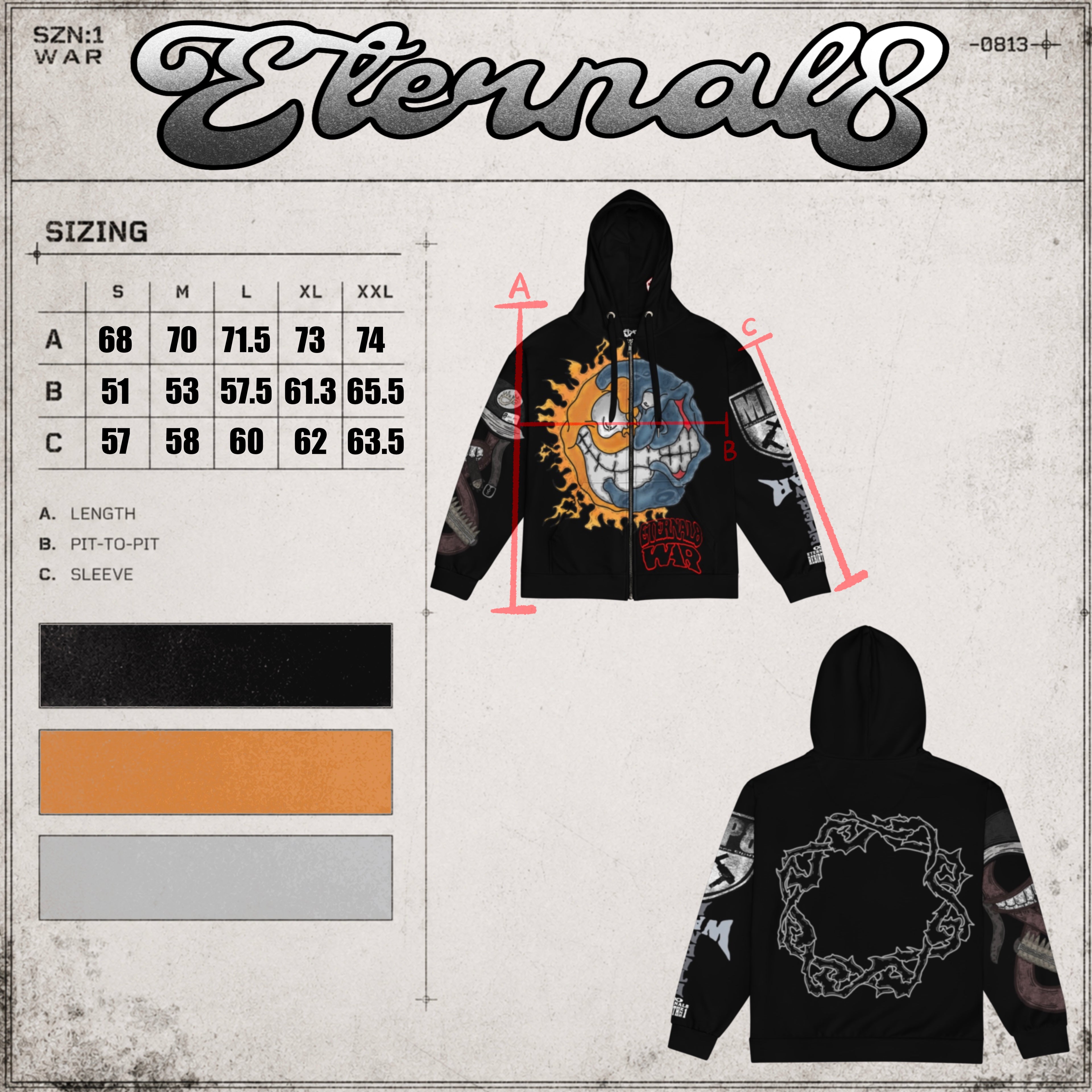 ETERNAL8 — BLACK ZIP HOODIE SZN:1 WAR