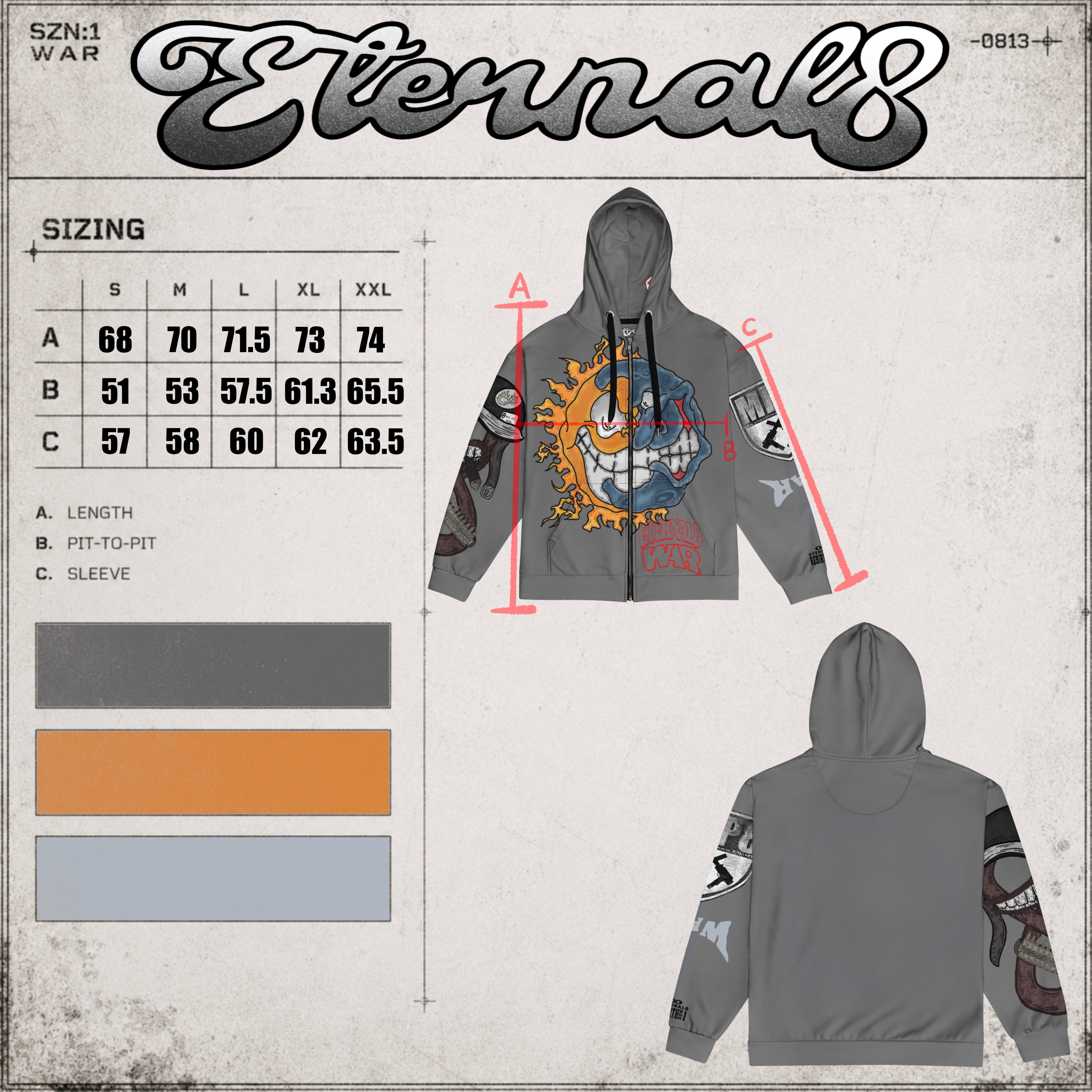 ETERNAL8 — DARK ASH ZIP HOODIE SZN:1 WAR