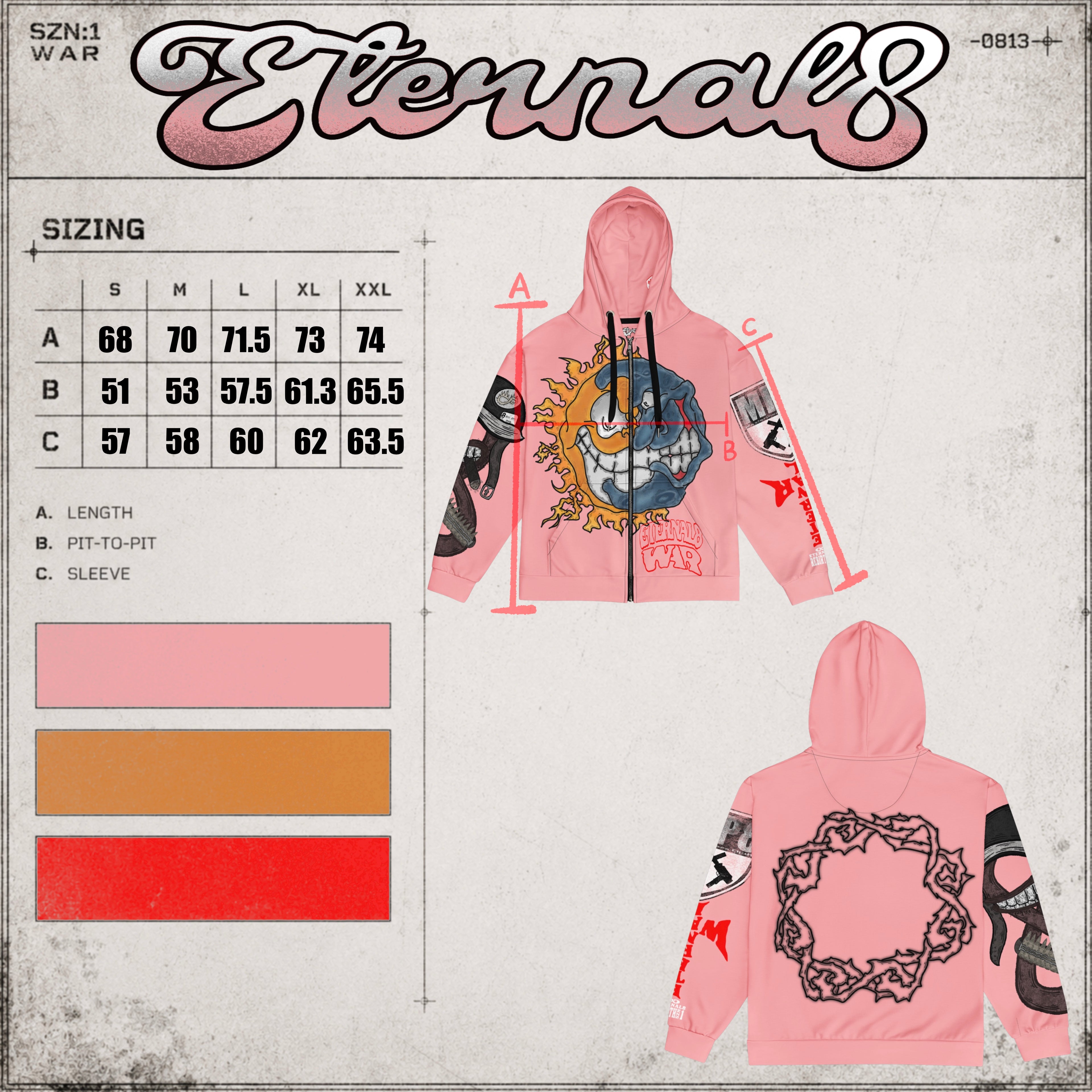 ETERNAL8 — SALMON ZIP HOODIE SZN:1 WAR
