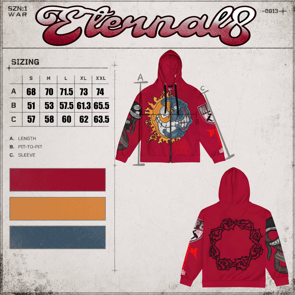 ETERNAL8 — CRIMSON ZIP HOODIE SZN:1 WAR