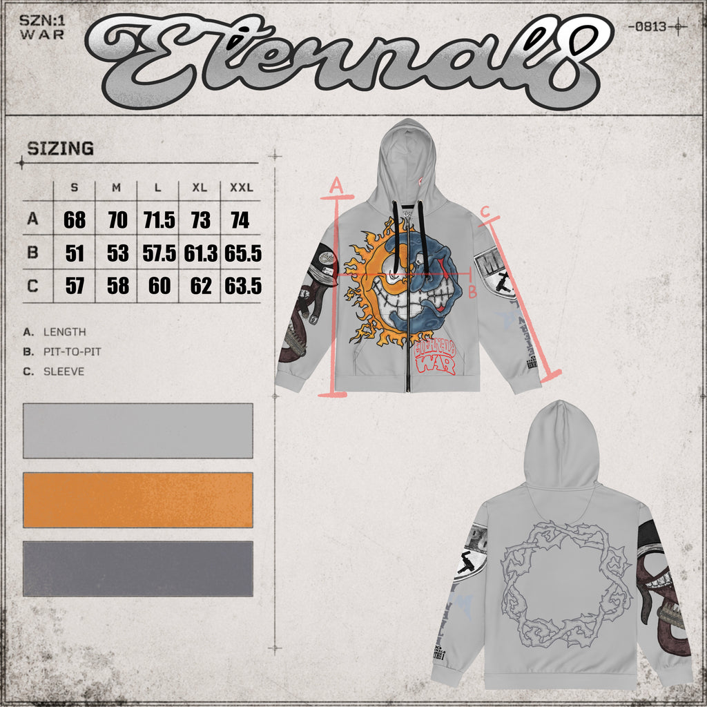 ETERNAL8 — SILVER ZIP HOODIE SZN:1 WAR