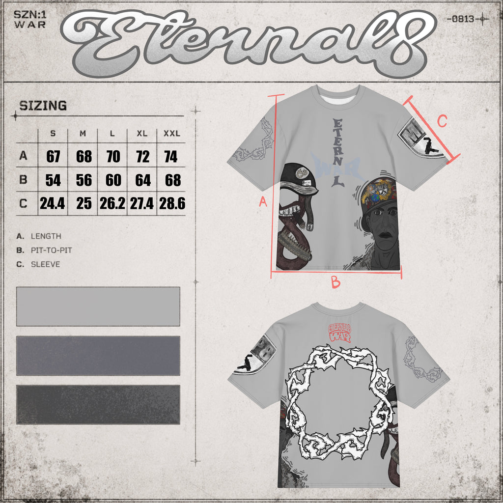 ETERNAL8 — SILVER OVERSIZED TEE SZN:1 WAR