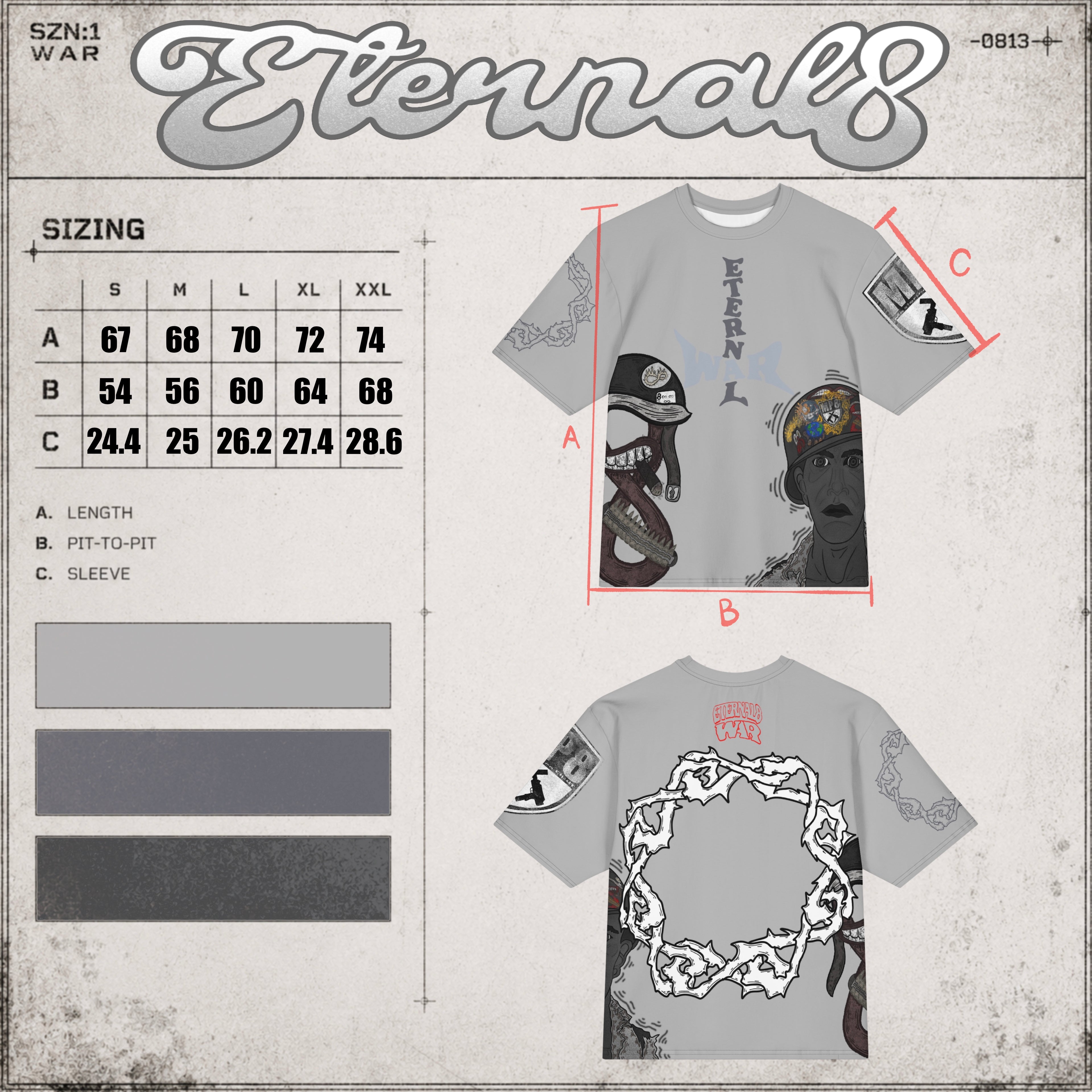 ETERNAL8 — SILVER OVERSIZED TEE SZN:1 WAR